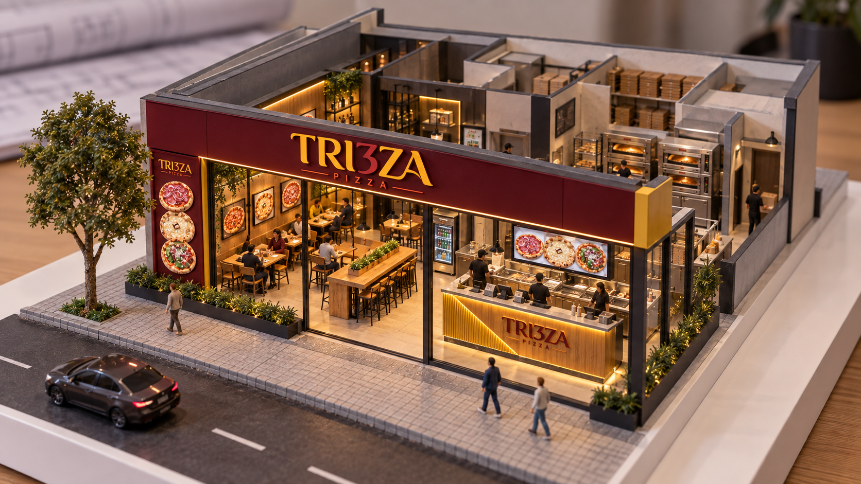 Maquete conceitual da loja de rua Tri3za